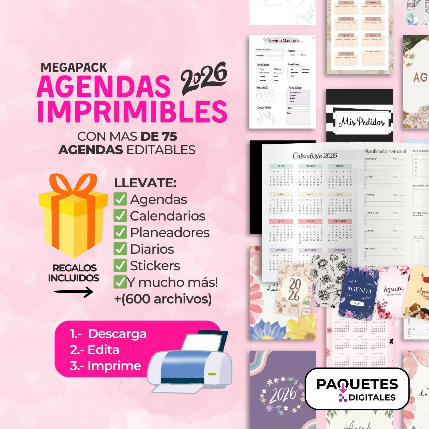 Mega Paquete de Agendas Imprimibles 2026 + Bonos