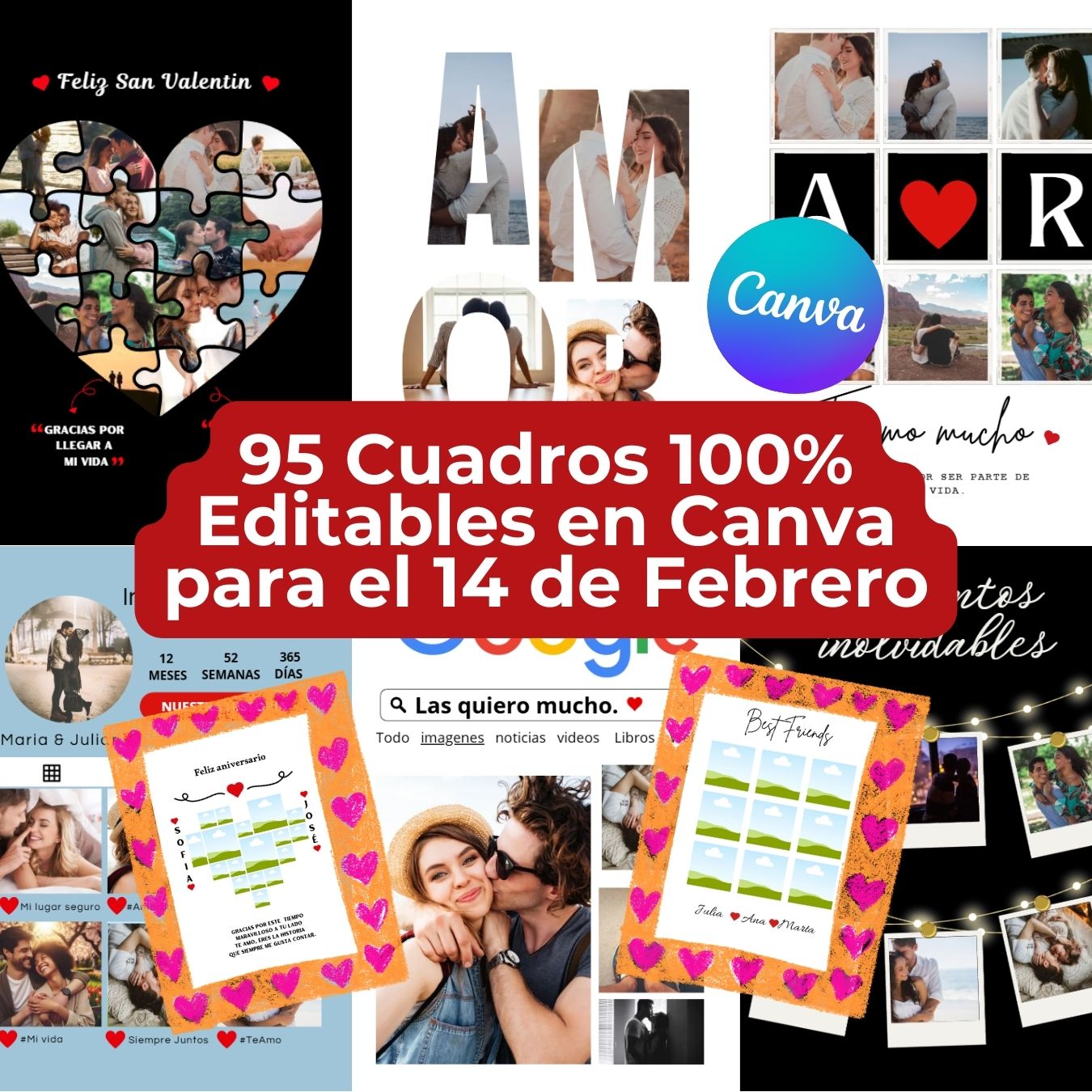 95 Cuadros Editables en Canva – Especial San Valentín